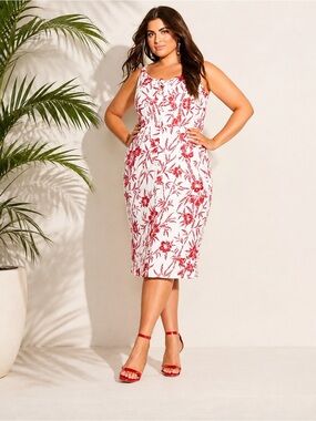 City Chic Island Bloom Linen Blend Midi Dress